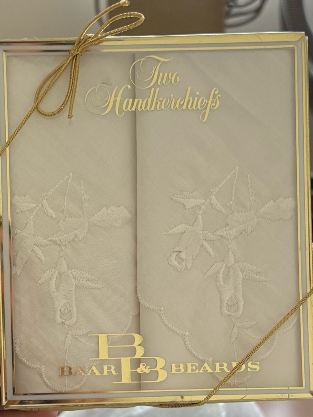 Vintage Baar & Beards Embroidered Hankies – Set of 2, NIB (New in Box)